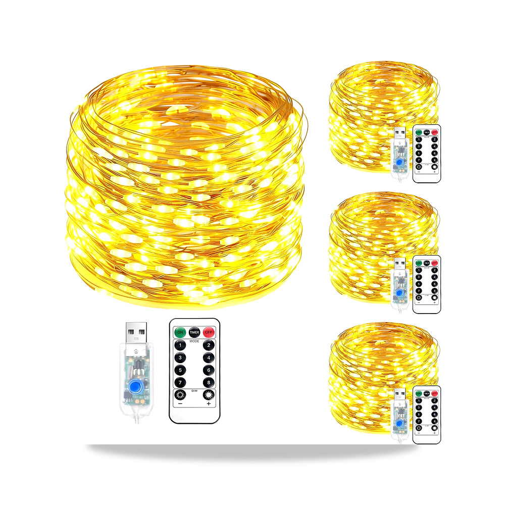 صورة منتج مصابيح خيالية USB من لومروك، 4 عبوات بطول 10 متر و100 مصباح LED (40 متر 400 LED)، LED بيضاء دافئة مع جهاز - كود الصنف reemco-2027-1537162 - ماركة يباع من خلال reemco - توريد وتصوير حصري لشركة ريمكو القابضة السعودية