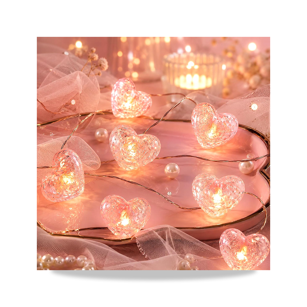 صورة منتج مصابيح زينة على شكل قلوب كريستالية من اليجري (1 متر 10 LED) اليغري – 1 متر 10 مصابيح LED – اللون الفاتح أبيض دافئ - كود الصنف reemco-2027-1537998 - ماركة يباع من خلال reemco - توريد وتصوير حصري لشركة ريمكو القابضة السعودية