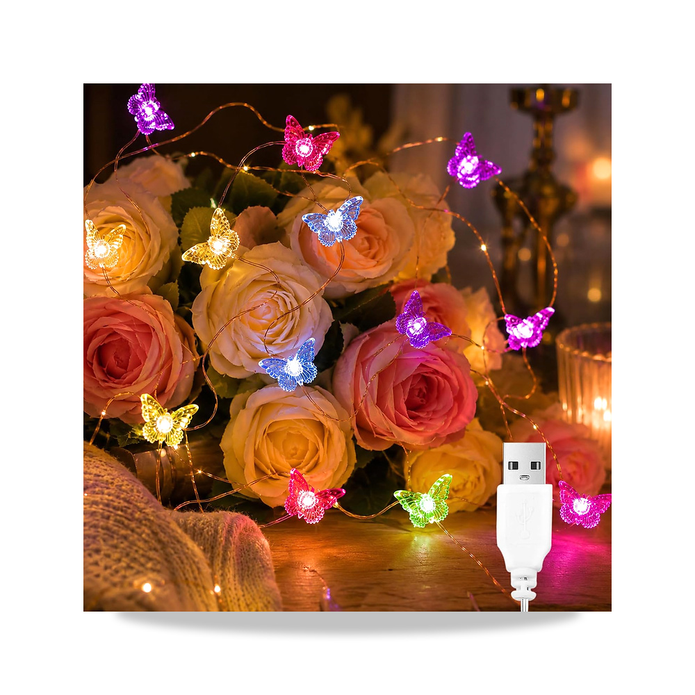 صورة منتج مصابيح LED على شكل فراشة من اليجري (USB – 2 متر 20 ليد) اليغري – USB – 2 متر 20 مصباح LED – اللون الفاتح متعدد الألوان - كود الصنف reemco-2027-1538169 - ماركة يباع من خلال reemco - توريد وتصوير حصري لشركة ريمكو القابضة السعودية