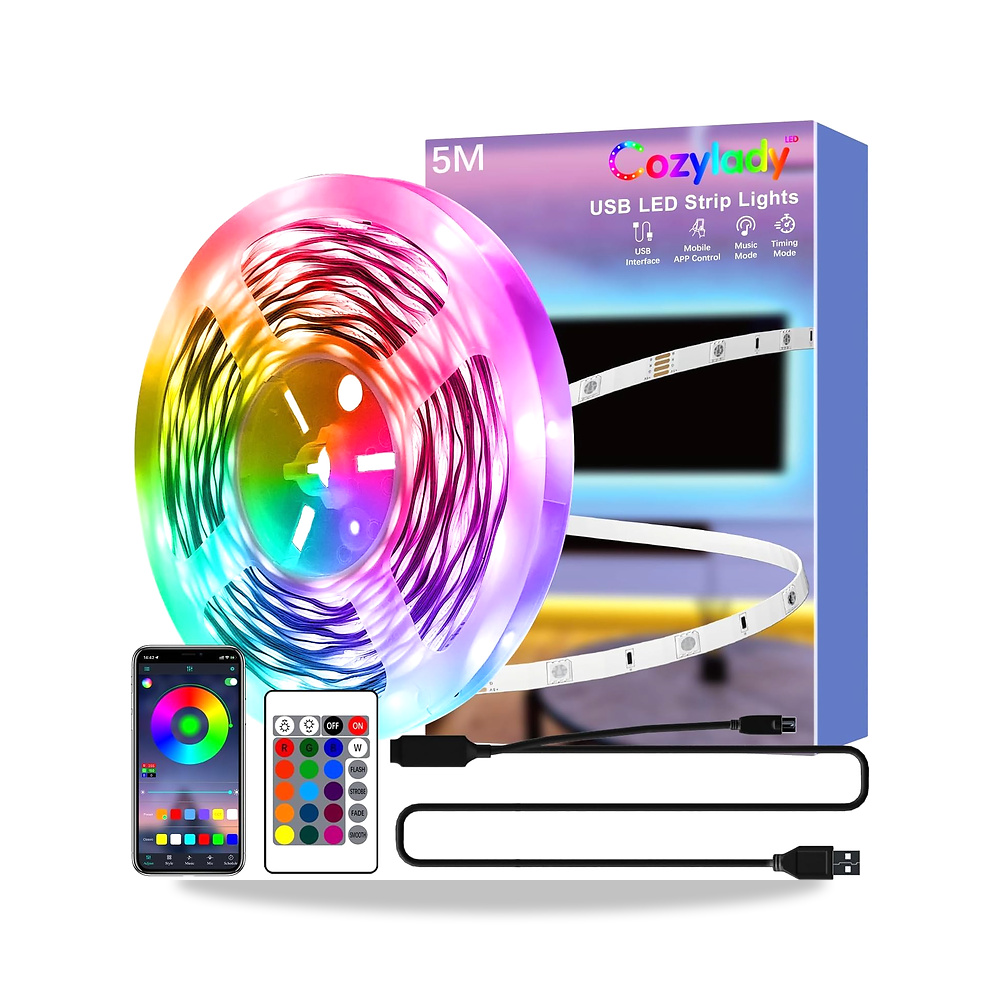 صورة منتج كوزي ليدي شريط اضاءة LED بمنفذ USB بطول 5 متر، مصباح ذكي بتقنية البلوتوث RGB مع تحكم عن طريق التطبيق واعداد - كود الصنف reemco-2027-1538305 - ماركة يباع من خلال reemco - توريد وتصوير حصري لشركة ريمكو القابضة السعودية