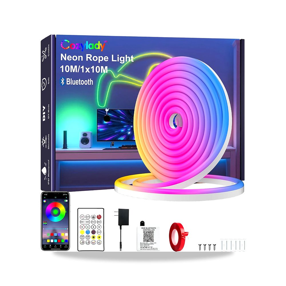 صورة منتج كوزي ليدي مصباح نيون LED RGB يعمل بالبلوتوث بطول 10 متر/32 قدم، مقاوم للماء مع تطبيق وجهاز تحكم عن بعد - كود الصنف reemco-2027-1538401 - ماركة يباع من خلال reemco - توريد وتصوير حصري لشركة ريمكو القابضة السعودية