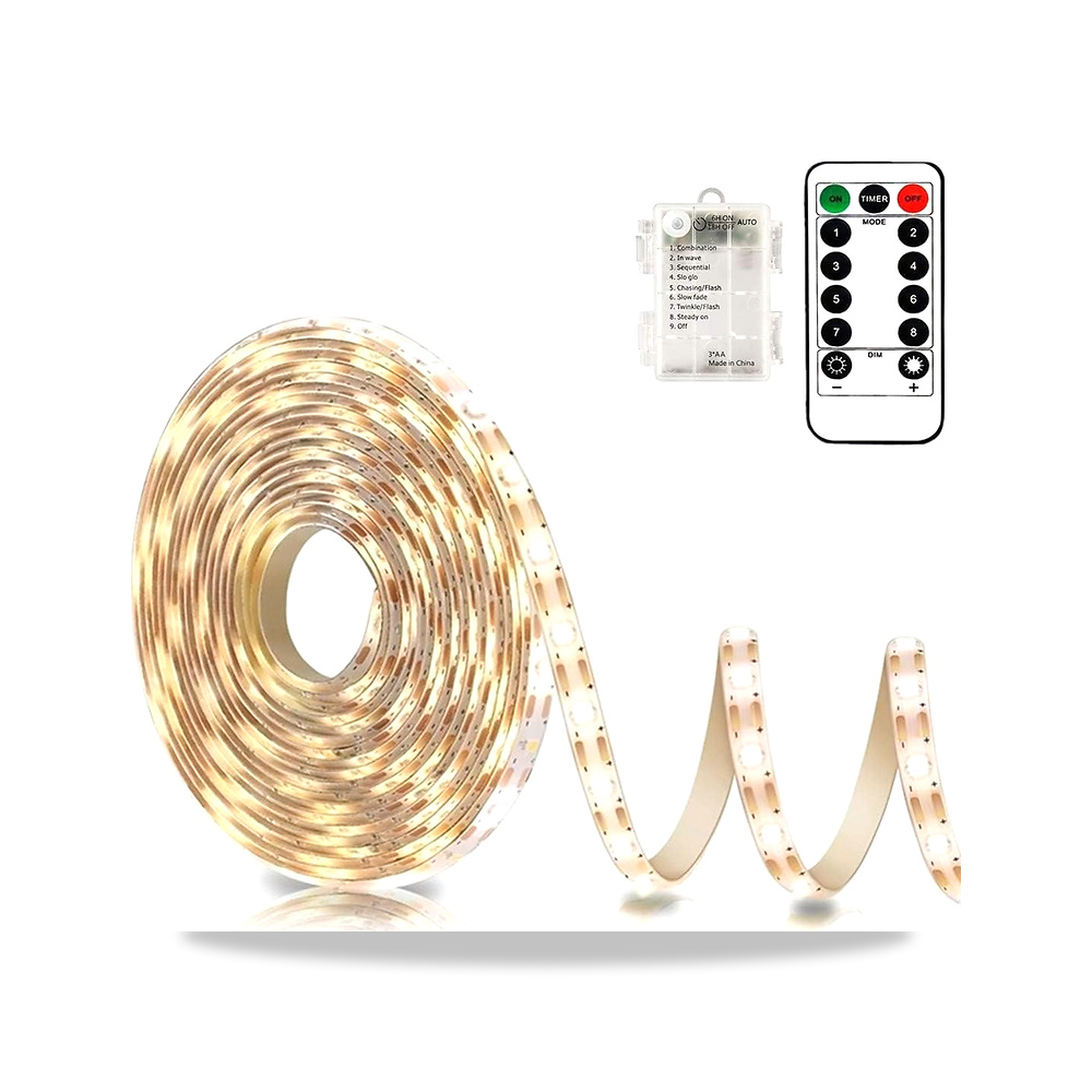 صورة منتج شريط اضاءة LED يعمل بالبطارية من ال بي ام تي، LED لاصق مع جهاز تحكم عن بعد، ابيض دافئ، 8 اوضاع، قابل - كود الصنف reemco-2027-1538465 - ماركة يباع من خلال reemco - توريد وتصوير حصري لشركة ريمكو القابضة السعودية