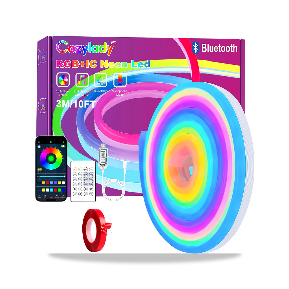 صورة منتج كوزي ليدي حبل اضاءة نيون USB RGB-IC بطول 3 متر، مقاوم للماء 9.8 قدم، تحكم مع تطبيق/جهاز عن بعد، حبل مرن - كود الصنف reemco-2027-1538528 - ماركة يباع من خلال reemco - توريد وتصوير حصري لشركة ريمكو القابضة السعودية