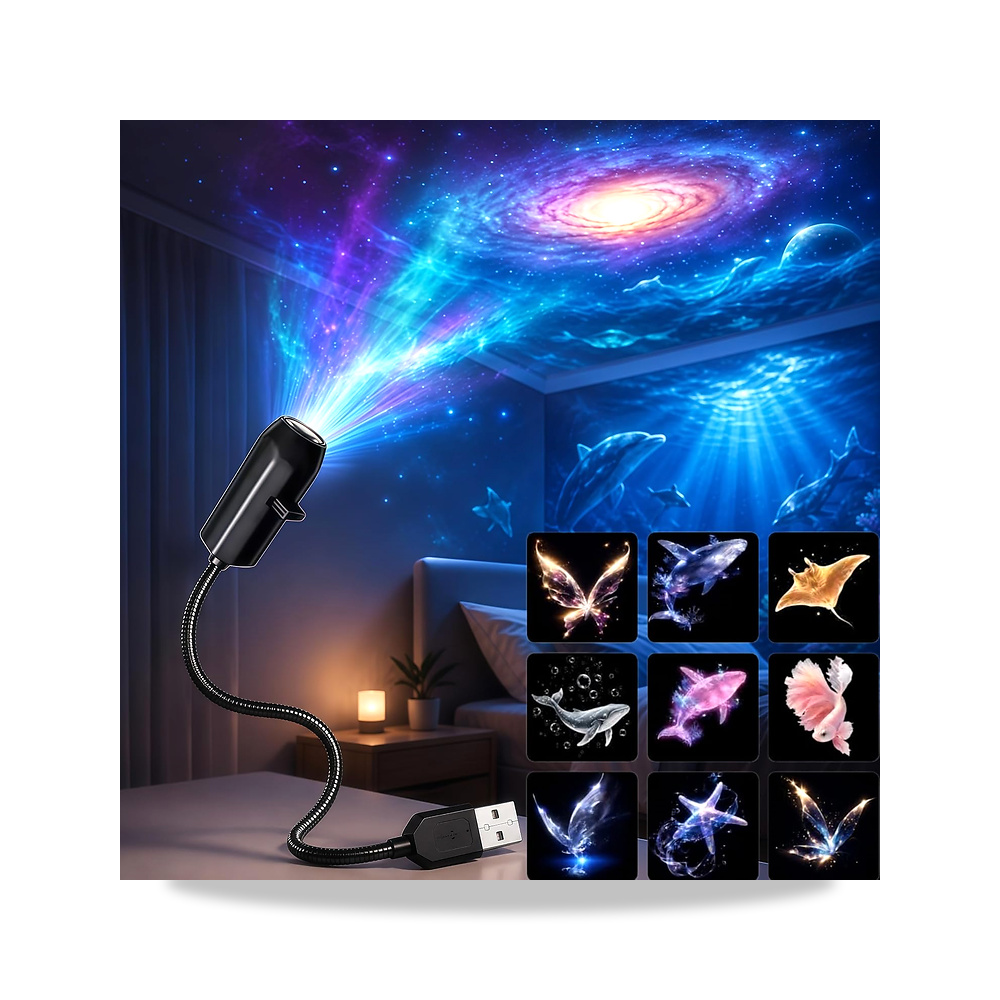 صورة منتج جهاز عرض ليلي بتصميم حيوان المحيط مع مصباح USB مرن على شكل عنق الاوزة - كود الصنف reemco-2027-1538565 - ماركة يباع من خلال reemco - توريد وتصوير حصري لشركة ريمكو القابضة السعودية