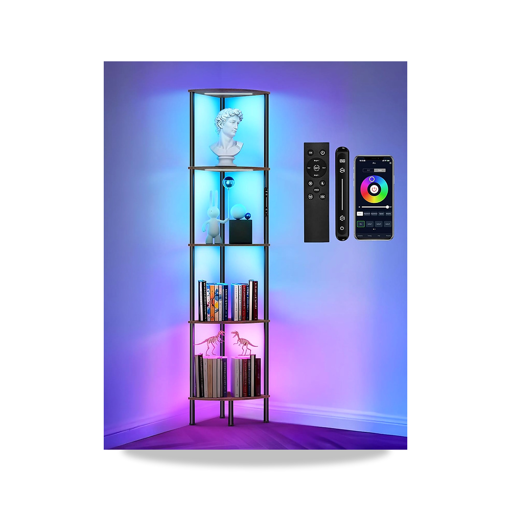 صورة منتج رف زاوية من 5 طبقات مع اضواء RGB من اوتون لايف، يعمل باللمس وتطبيق وجهاز تحكم عن بعد، رف كتب ضيق قابل - كود الصنف reemco-2027-1538679 - ماركة يباع من خلال reemco - توريد وتصوير حصري لشركة ريمكو القابضة السعودية