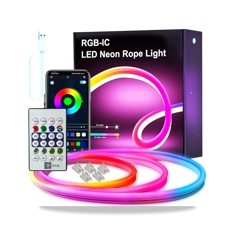 صورة منتج شريط USB مع إضاءة نيون ملونة RGB-IC وطول 1 متر، تطبيق ذكي وجهاز تحكم، مقاوم للماء بتصنيف IP65 والتحكم - كود الصنف reemco-2027-1538785 - ماركة يباع من خلال reemco - توريد وتصوير حصري لشركة ريمكو القابضة السعودية
