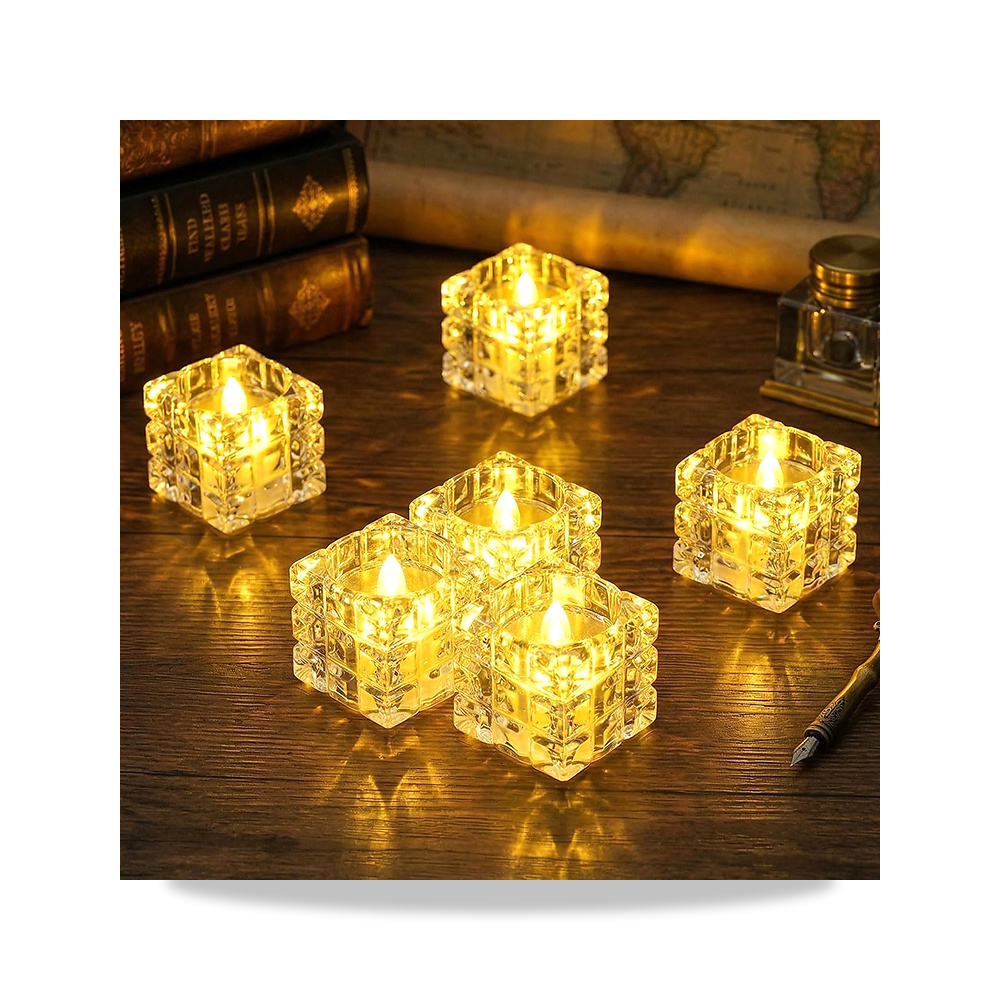 صورة منتج مصباح LED بتصميم شمعة بدون لهب، شموع كريستال مكعب بطول جانبي 4 سم، بالبطارية مع توهج دافئ، مصابيح بيضاء - كود الصنف reemco-2027-1538881 - ماركة يباع من خلال reemco - توريد وتصوير حصري لشركة ريمكو القابضة السعودية