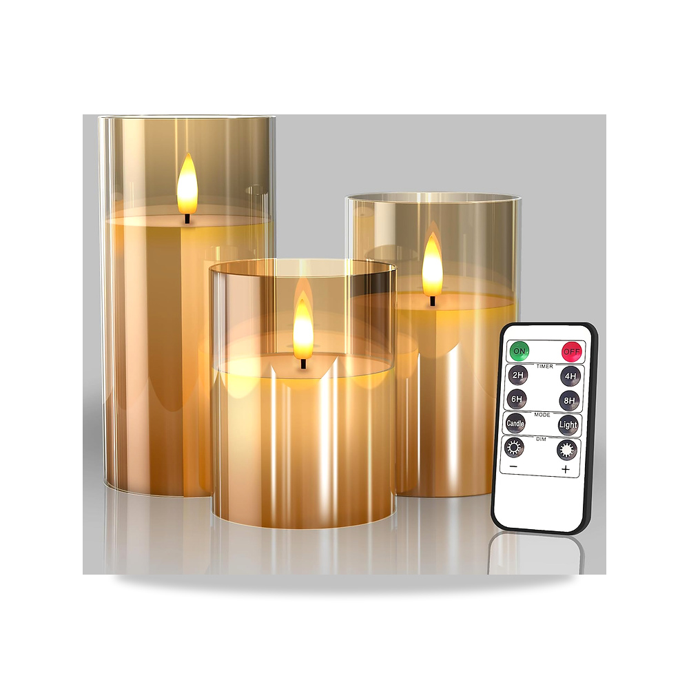 صورة منتج شموع LED زجاجية بدون لهب تعمل بالبطارية مع جهاز تحكم عن بعد ومؤقت، شمع حقيقية، ضوء وامض بلون دافئ للمهرجانات - كود الصنف reemco-2027-1538960 - ماركة يباع من خلال reemco - توريد وتصوير حصري لشركة ريمكو القابضة السعودية
