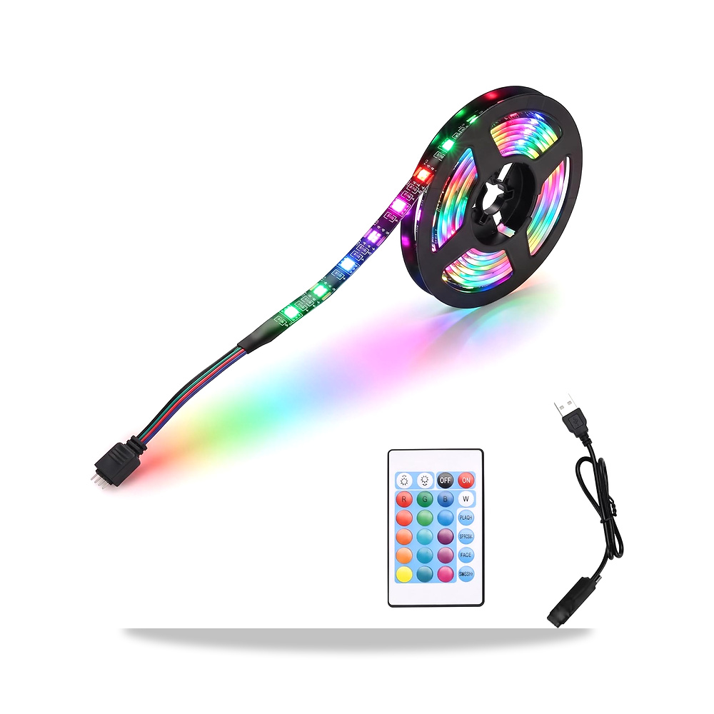 صورة منتج شريط إضاءة USB RGB مع جهاز تحكم عن بعد، خلفية LED لاصقة مرنة بألوان وسطوع قابلين للتعديل لإضاءة التلفزيون - كود الصنف reemco-2027-1539038 - ماركة يباع من خلال reemco - توريد وتصوير حصري لشركة ريمكو القابضة السعودية