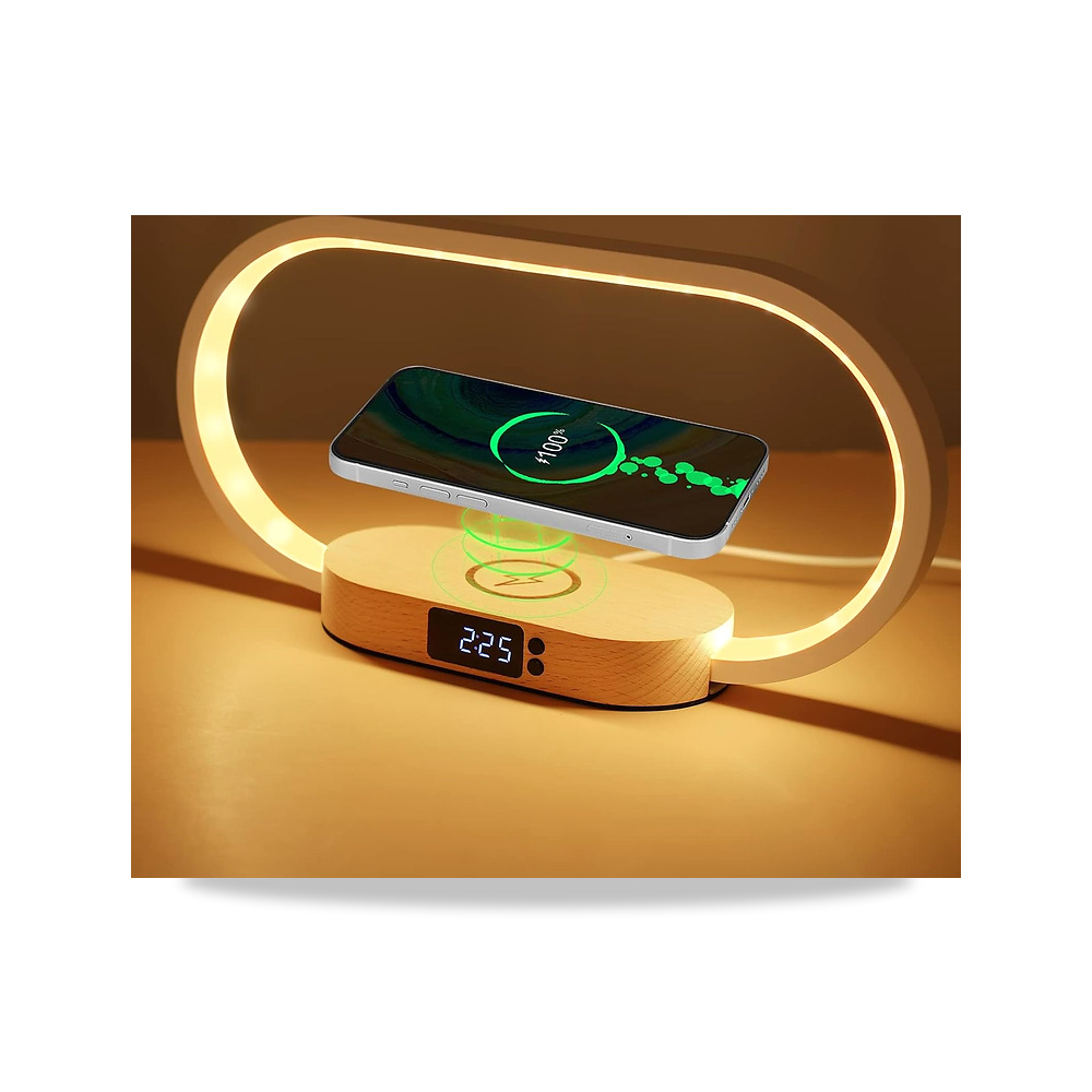صورة منتج مصباح بجانب السرير مع شاحن لاسلكي، مكتب LED مع منفذ USB، طاولة تحكم باللمس مع ساعة، مثالي لمنضدة غرفة النوم - كود الصنف reemco-2027-1539071 - ماركة يباع من خلال reemco - توريد وتصوير حصري لشركة ريمكو القابضة السعودية