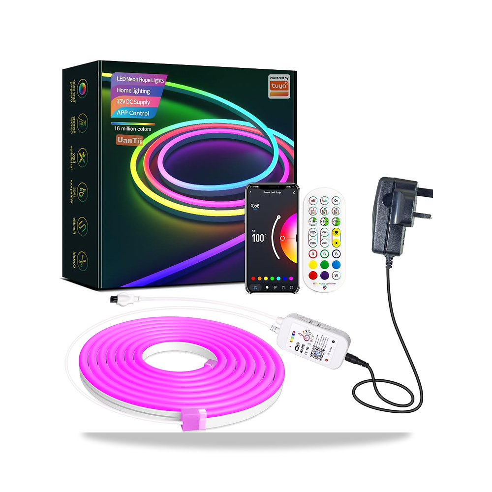 صورة منتج شريط اضاءة نيون ذكي يعمل بالواي فاي وتطبيق تويا، LED RGB 7 الوان مقاوم للماء وبمزامنة موسيقية، قابل للقطع - كود الصنف reemco-2027-1539211 - ماركة يباع من خلال reemco - توريد وتصوير حصري لشركة ريمكو القابضة السعودية