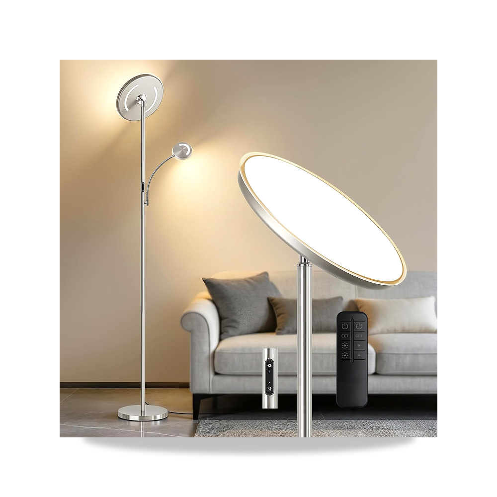 صورة منتج جيروفو مصباح ارضي LED بتصميم عصري قائم لغرفة المعيشة – لون الظلال Cool White – اللون ساتان نيكل - كود الصنف reemco-2027-1539403 - ماركة يباع من خلال reemco - توريد وتصوير حصري لشركة ريمكو القابضة السعودية