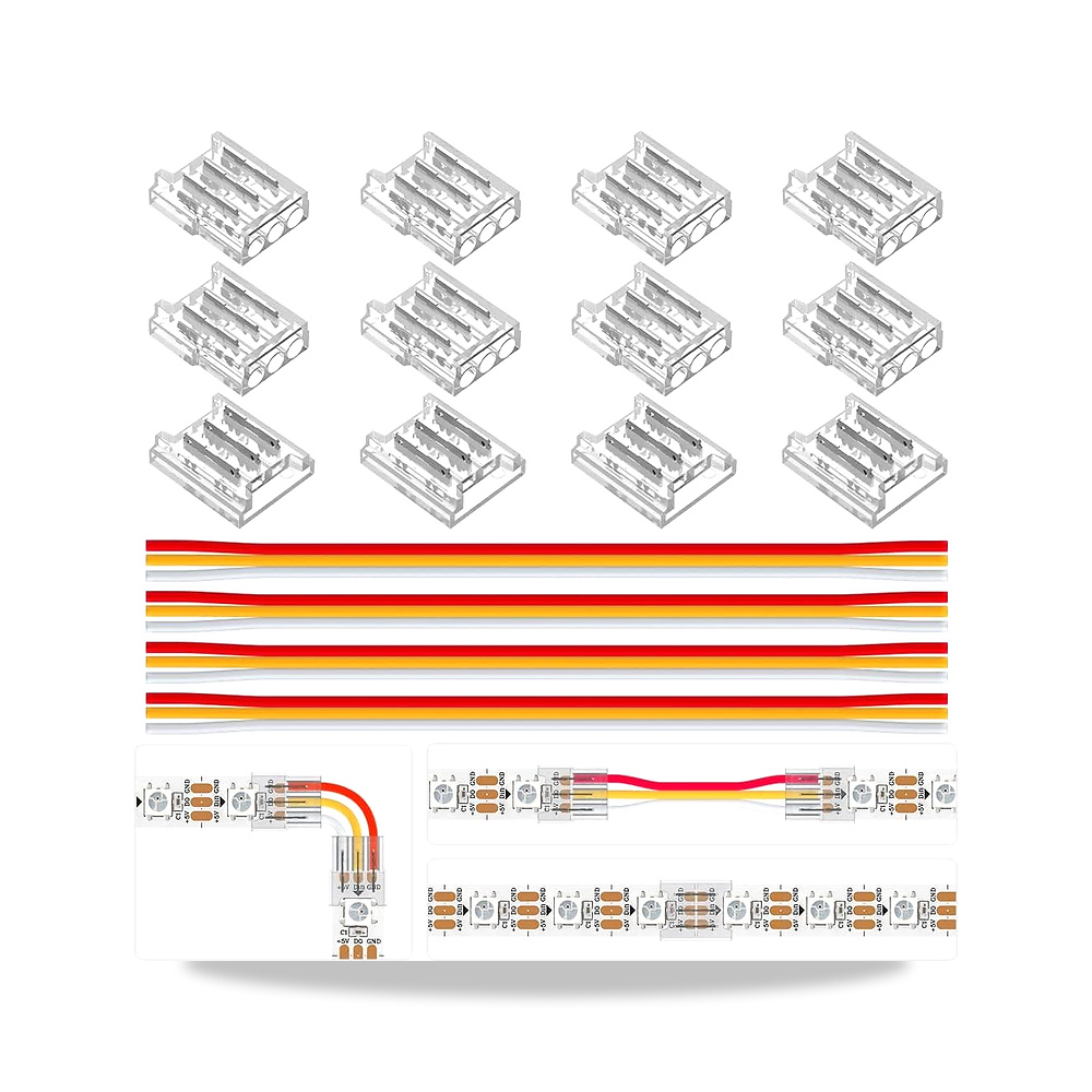 صورة منتج مجموعة وصلات شريط LED لـ WS2812B WS2811 SK6812 SMD LED، محول شفاف بدون لحام بعرض 10 ملم مع موصلات زاوية - كود الصنف reemco-2027-1539471 - ماركة يباع من خلال reemco - توريد وتصوير حصري لشركة ريمكو القابضة السعودية