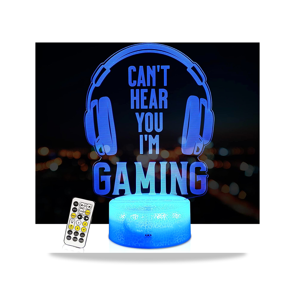صورة منتج مصباح ليلي بتصميم الوهم ثلاثي الابعاد بعبارة «Can’t Hear You I’m Gaming» للاولاد والبنات، سماعة رأس لاسلكية - كود الصنف reemco-2027-1539492 - ماركة يباع من خلال reemco - توريد وتصوير حصري لشركة ريمكو القابضة السعودية