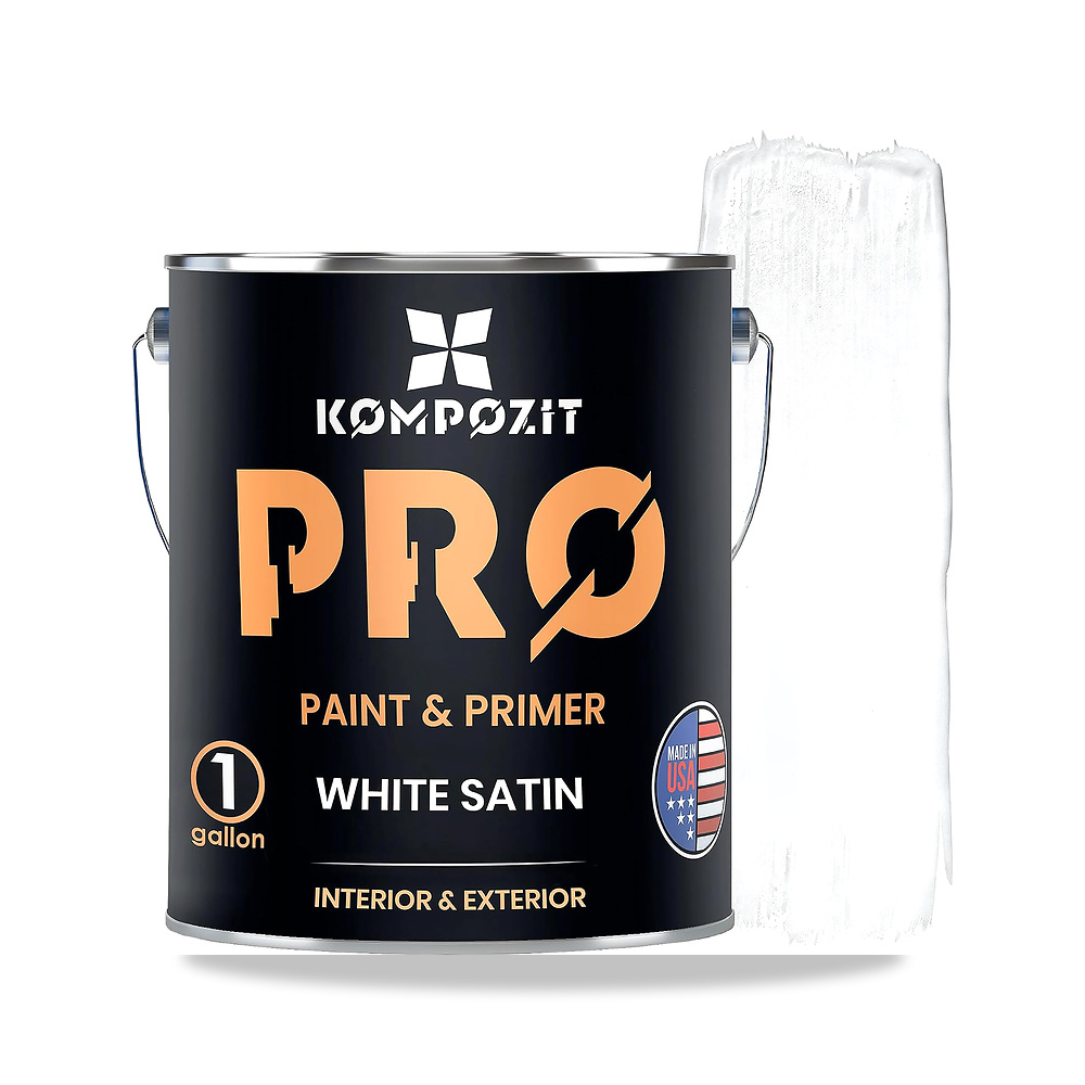 صورة منتج طلاء وبرايمر ساتان برو من كومبوزيت (ابيض ساتان، 1 جالون) KOMPOZIT – المقاس 128 Fl Oz (Pack of 1) - كود الصنف reemco-2027-1570207 - ماركة يباع من خلال reemco - توريد وتصوير حصري لشركة ريمكو القابضة السعودية
