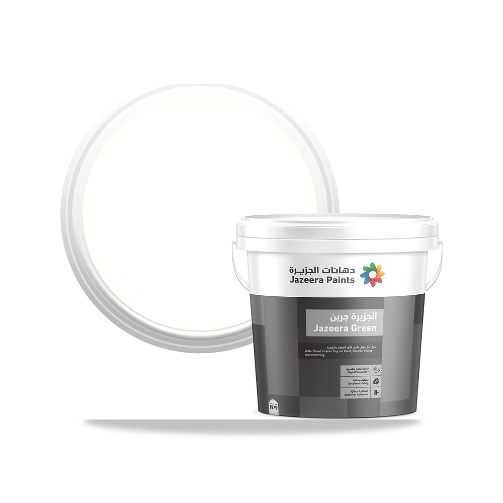 صورة منتج جرين دهان جدران داخلية لامع 16.2لتر (اللون : وورم وايت) Jazeera Paints – اللون Warm White – المقاس 16.2 L - كود الصنف reemco-2027-1571006 - ماركة يباع من خلال reemco - توريد وتصوير حصري لشركة ريمكو القابضة السعودية