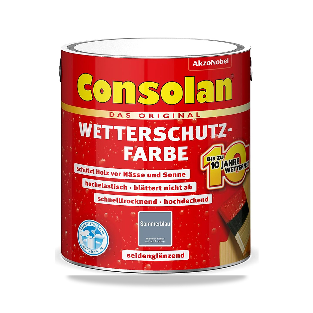 صورة منتج Consolan Weather Protection Paint 2.5 L Summer Blue غير شفاف حماية الخشب في الهواء الطلق ايرهاند-تريدينج - كود الصنف reemco-2027-1571370 - ماركة يباع من خلال reemco - توريد وتصوير حصري لشركة ريمكو القابضة السعودية