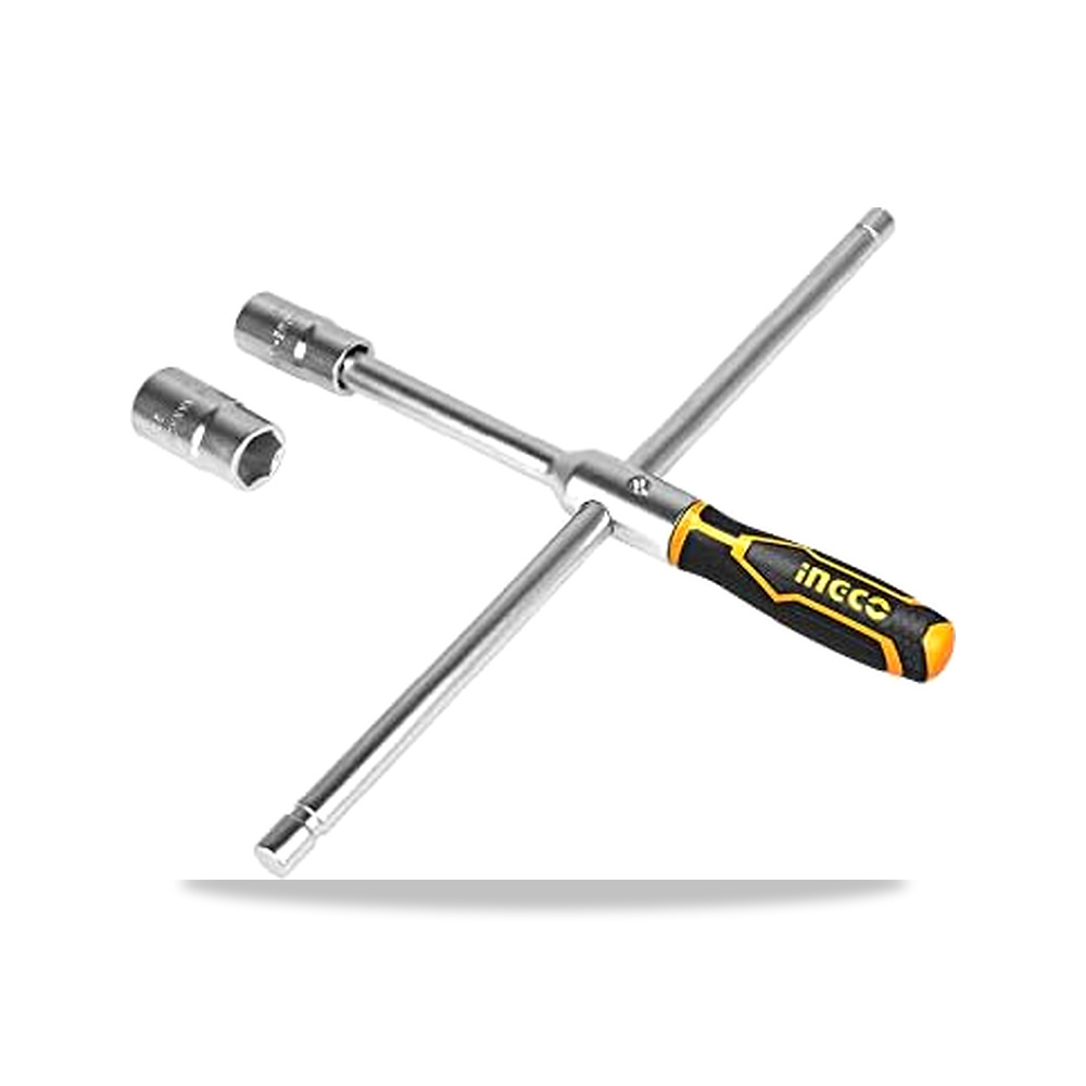 صورة منتج INGCO Rapid Cross Wrench With 4 pcs 1/2″ Socket:17mm 19mm 21mm 23mm مفتاح صليبة ربط وفك كفرات السيارة - كود الصنف reemco-2027-1602688 - ماركة يباع من خلال reemco - توريد وتصوير حصري لشركة ريمكو القابضة السعودية