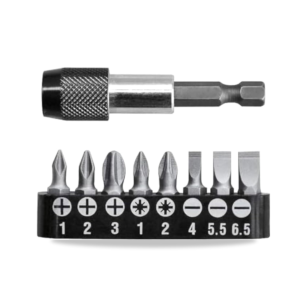 صورة منتج 9 Pcs screwdriver bits set مجموعة مفك براغى بالوصلة 9 قطع - كود الصنف reemco-2027-1608417 - ماركة يباع من خلال reemco - توريد وتصوير حصري لشركة ريمكو القابضة السعودية