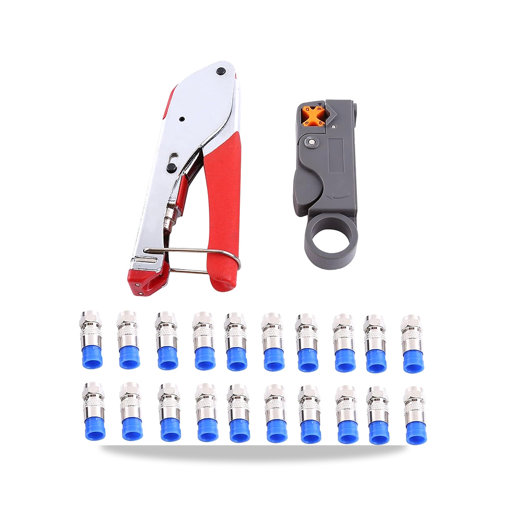 صورة منتج مجموعة ادوات ضغط RG6 RG59 لتجعيد الكابلات المحورية مع 20 قطعة من موصلات ضغط F، تجريد العقص المحوري بليليستي - كود الصنف reemco-2027-1651390 - ماركة يباع من خلال reemco - توريد وتصوير حصري لشركة ريمكو القابضة السعودية