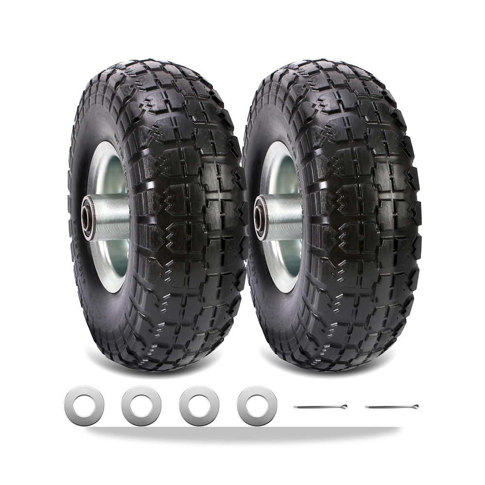 صورة منتج اطار صلب من البولي يوريثين مقاس 10 انش 4.10/3.50-4، عجلات حرة مسطحة 10 انش مع محامل 5/8 انش، محور ازاحة - كود الصنف reemco-2027-1660513 - ماركة يباع من خلال reemco - توريد وتصوير حصري لشركة ريمكو القابضة السعودية