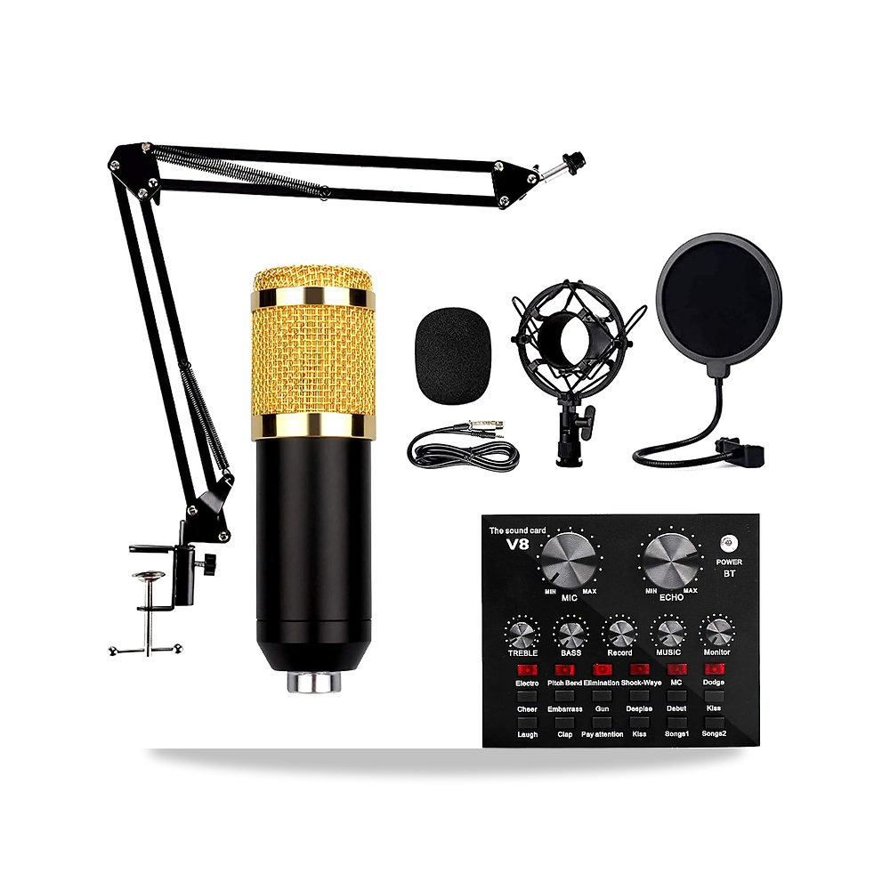صورة منتج مجموعة ميكروفون مكثف BM-800 بمنفذ USB للبث الصوتي والبودكاست والكمبيوتر والاستوديو مع تعليق قابل للتعديل - كود الصنف reemco-2027-1701294 - ماركة يباع من خلال reemco - توريد وتصوير حصري لشركة ريمكو القابضة السعودية
