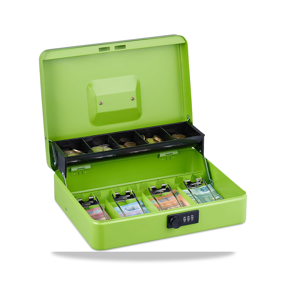 صورة منتج ريلاكس دايز صندوق نقود مع قفل برمز، 3 ارقام، مساحات تخزين للملاحظات والعملات المعدنية، قابل للقفل، حديد - كود الصنف reemco-2027-1754860 - ماركة يباع من خلال reemco - توريد وتصوير حصري لشركة ريمكو القابضة السعودية