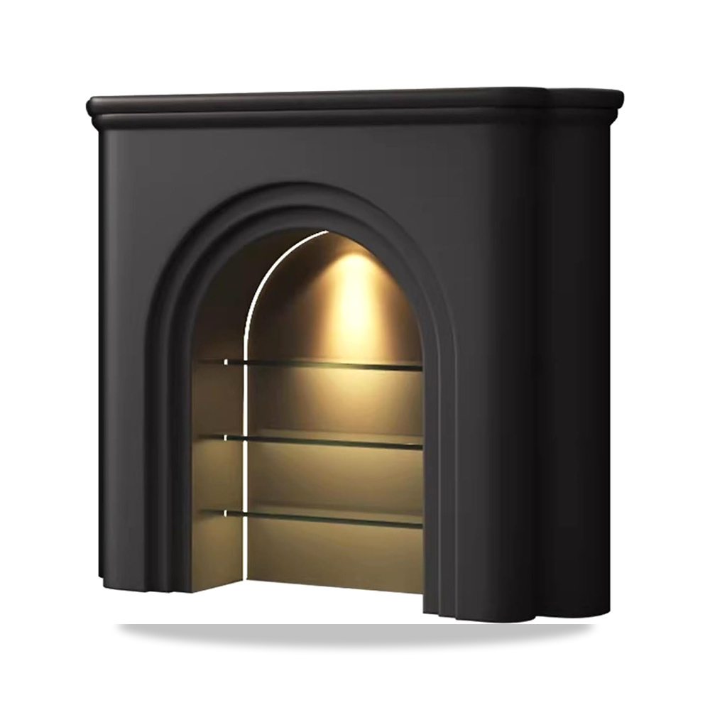 صورة منتج الموقد المحيطي Decorative Fireplace Mantel Cabinet with LED Lighting & Shelves Modern Arched Storage(أسود,واسطة) - كود الصنف reemco-2027-1771041 - ماركة يباع من خلال reemco - توريد وتصوير حصري لشركة ريمكو القابضة السعودية