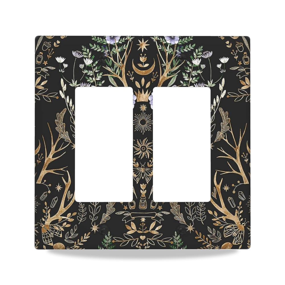 صورة منتج اغطية مفاتيح اضاءة من بوتانيكال موريس بتصميم زهور ميدنايت بلاك 2 جانج روكر ديكورا منافذ مزدوجة مزخرفة فريدة - كود الصنف reemco-2027-1777560 - ماركة يباع من خلال reemco - توريد وتصوير حصري لشركة ريمكو القابضة السعودية