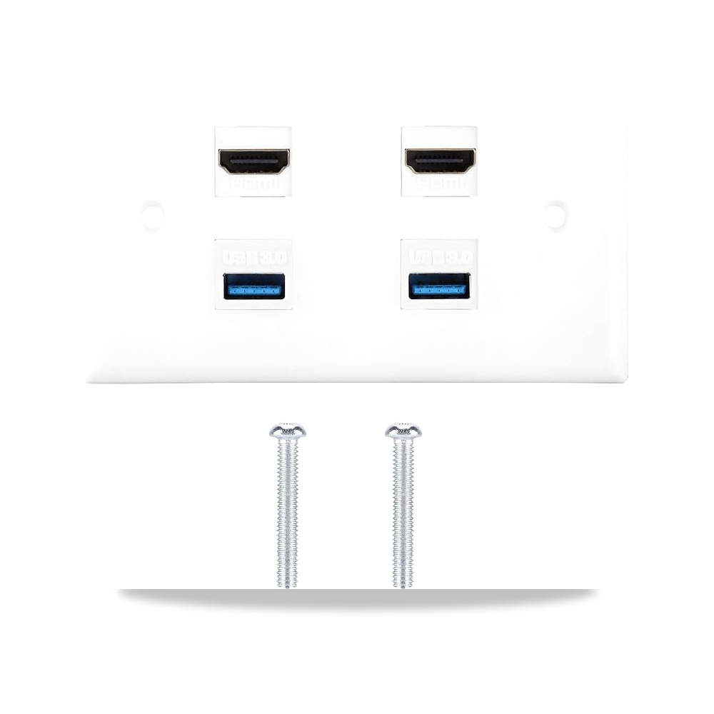 صورة منتج لوحة 2 منفذ + 2 USB3.0 غطاء وصلة فيديو HDTV الحائط مع ملحقات تركيب، اتصال بسيط ومرن، ابيض - كود الصنف reemco-2027-1779140 - ماركة يباع من خلال reemco - توريد وتصوير حصري لشركة ريمكو القابضة السعودية