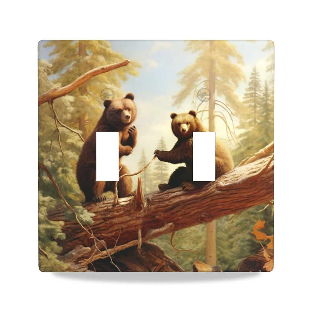 صورة منتج غطاء مفتاح تبديل مطبوع عليه دب لطيف عبارة Play In The Tree، لوحة لمفتاح الاضاءة المزدوج، 2 حائط الإضاءة - كود الصنف reemco-2027-1780279 - ماركة يباع من خلال reemco - توريد وتصوير حصري لشركة ريمكو القابضة السعودية