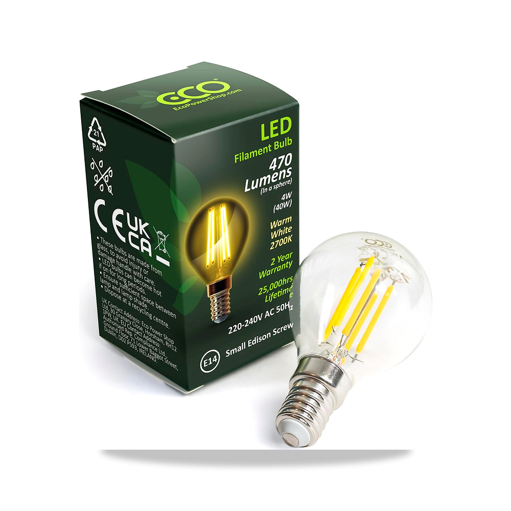 صورة منتج ايكو مصباح اضاءة LED بكرة جولف 4 واط (G45)، مكافئ 40 واط، 470 لومن، ابيض دافئ 2700 كلفن، برغي اديسون صغير - كود الصنف reemco-2027-1802579 - ماركة يباع من خلال reemco - توريد وتصوير حصري لشركة ريمكو القابضة السعودية
