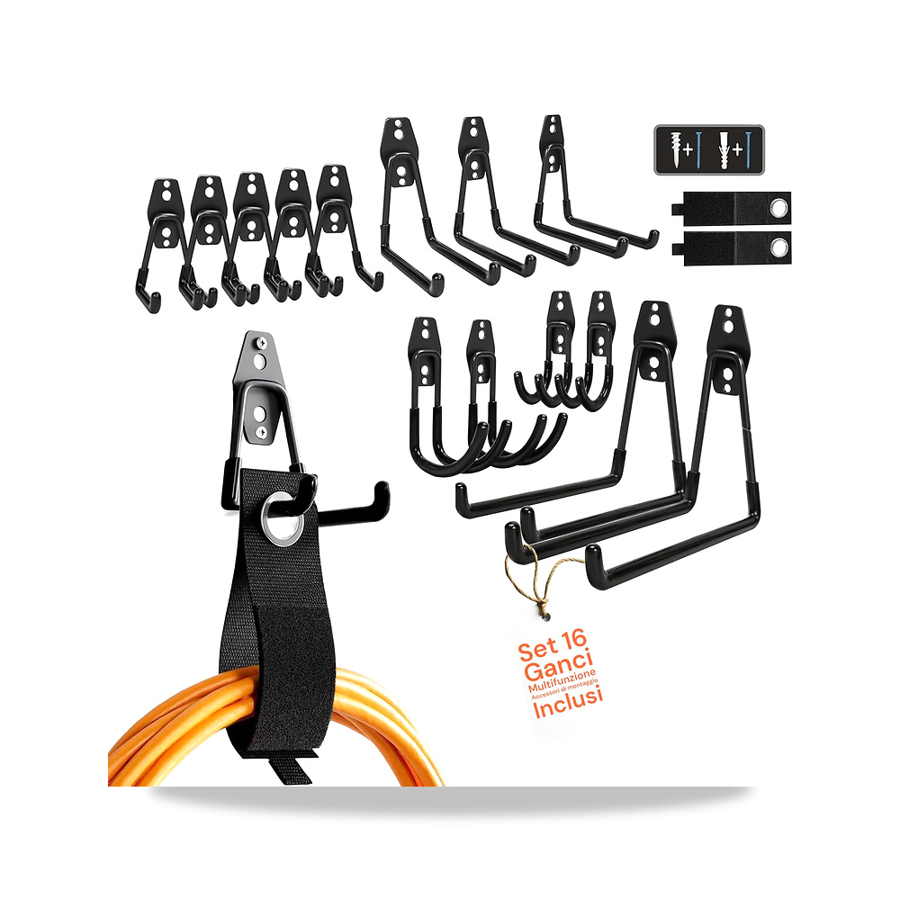 صورة منتج مجموعة خطافات جراج معدنية متعددة الوظائف من افيليا مكونة من 16 قطعة مع ملحقات تثبيت، مثالية كحامل دراجة - كود الصنف reemco-2027-1813933 - ماركة يباع من خلال reemco - توريد وتصوير حصري لشركة ريمكو القابضة السعودية