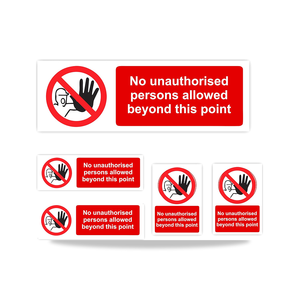 صورة منتج لافتات “No Unauthorized Persons Allowed Beyond This Point” / ملصقات ذاتية اللصق / احجام مختلطة 5 قطع / لمسة - كود الصنف reemco-2027-1815938 - ماركة يباع من خلال reemco - توريد وتصوير حصري لشركة ريمكو القابضة السعودية