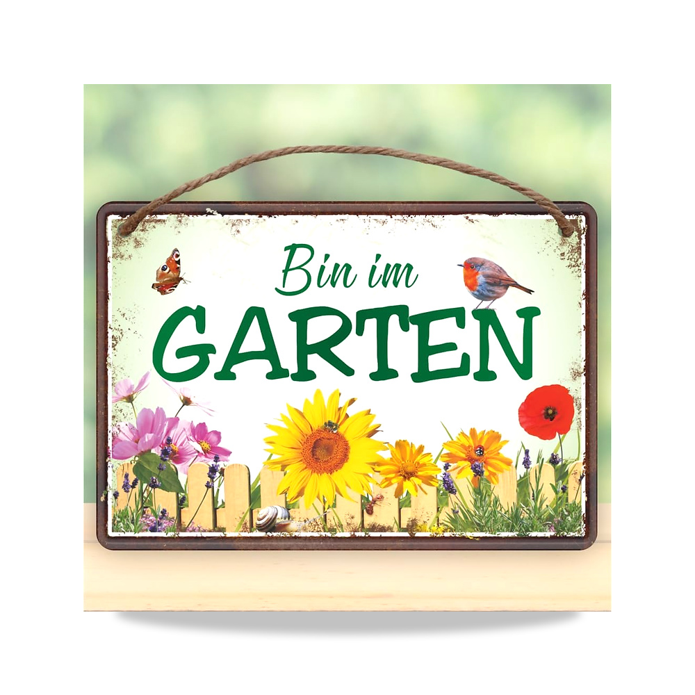 صورة منتج لافتة معدنية مقاومة للصدأ من القصدير مع سلك: Bin im Garten AV Andrea Verlag – اللون ملون – 16الطول x 12العرض سم - كود الصنف reemco-2027-1816015 - ماركة يباع من خلال reemco - توريد وتصوير حصري لشركة ريمكو القابضة السعودية