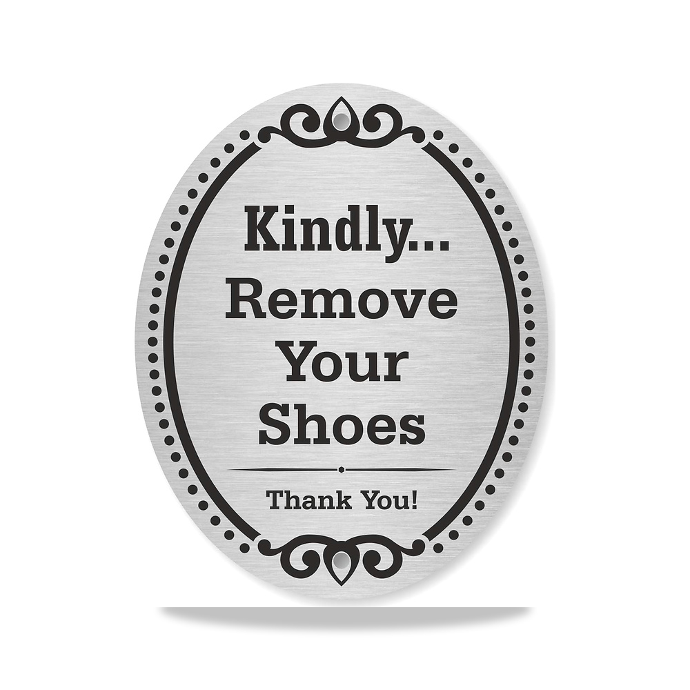 صورة منتج سمارت ساين “Kindly… Remove Your Shoes – Thank You!” لافتة باب لوحة الماس – 4 انش × 5 انش من الالومنيوم - كود الصنف reemco-2027-1816449 - ماركة يباع من خلال reemco - توريد وتصوير حصري لشركة ريمكو القابضة السعودية