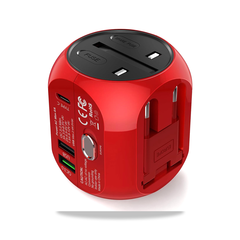 صورة منتج محول سفر عالمي مع كيو سي 3.0، ، 2 منفذ USB 3.0 وواجهة من النوع C (الولايات المتحدة EU/UK/AU)، شاحن - كود الصنف reemco-2027-1816960 - ماركة يباع من خلال reemco - توريد وتصوير حصري لشركة ريمكو القابضة السعودية