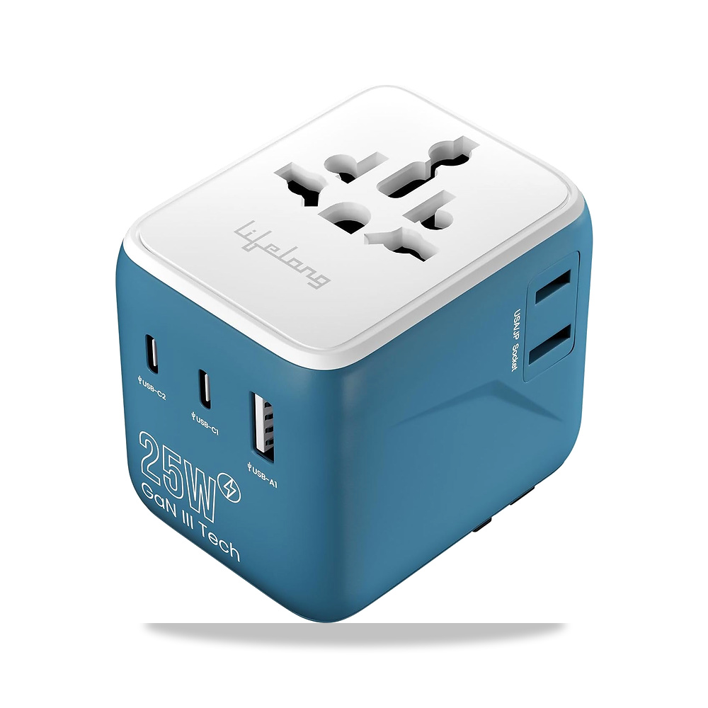 صورة منتج لايف لونج محول سفر عالمي 2500 واط الكل في واحد من الكترونيكس – 2 نوع سي 25 واط PD و1 USB-A 18 واط QC - كود الصنف reemco-2027-1818421 - ماركة يباع من خلال reemco - توريد وتصوير حصري لشركة ريمكو القابضة السعودية