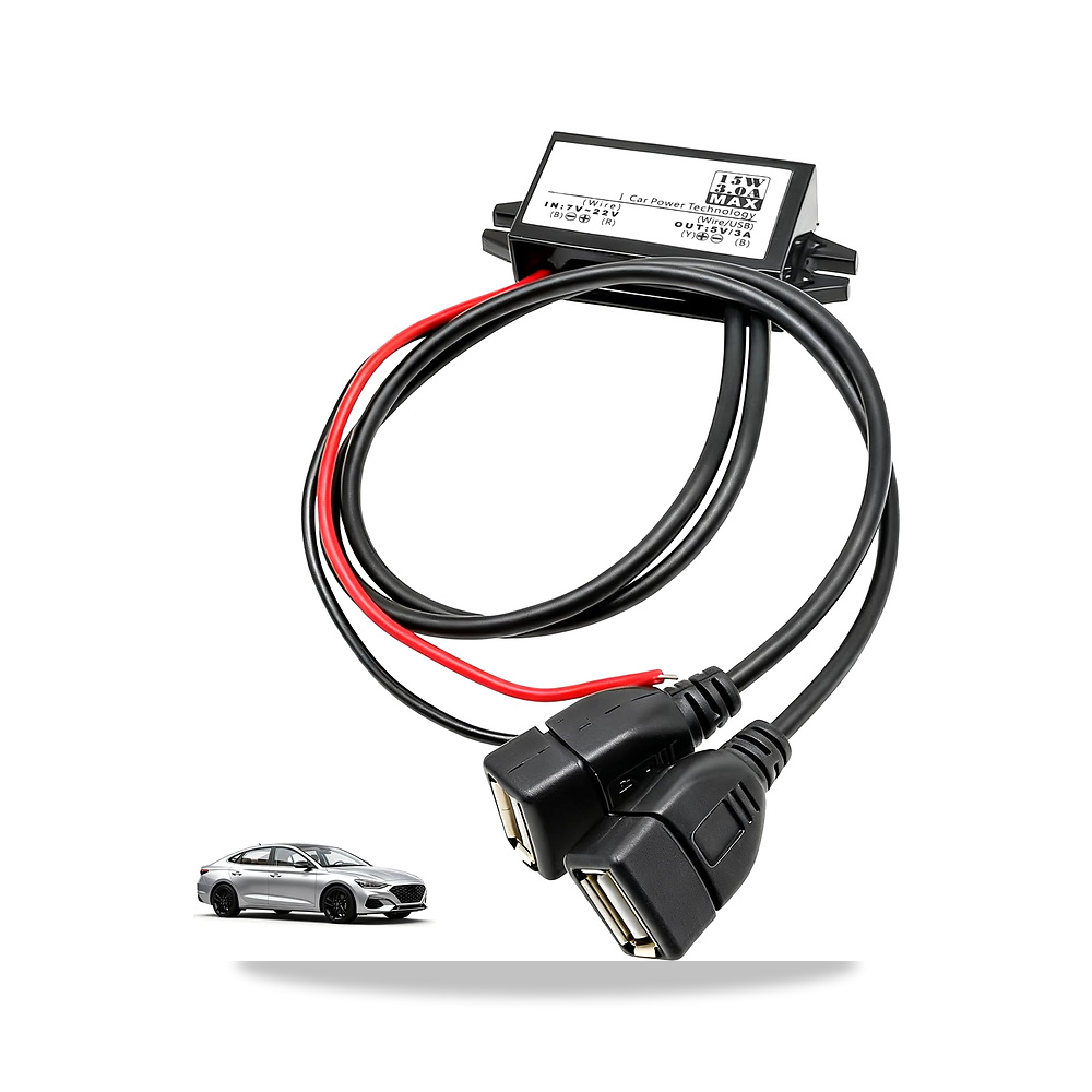 صورة منتج محول USB 12 فولت الى 5 فولت، سيارة USB 12 فولت الى 5 فولت مع منفذين، وحدة خفض 3 امبير 15 واط لشحن الاجهزة - كود الصنف reemco-2027-1818533 - ماركة يباع من خلال reemco - توريد وتصوير حصري لشركة ريمكو القابضة السعودية