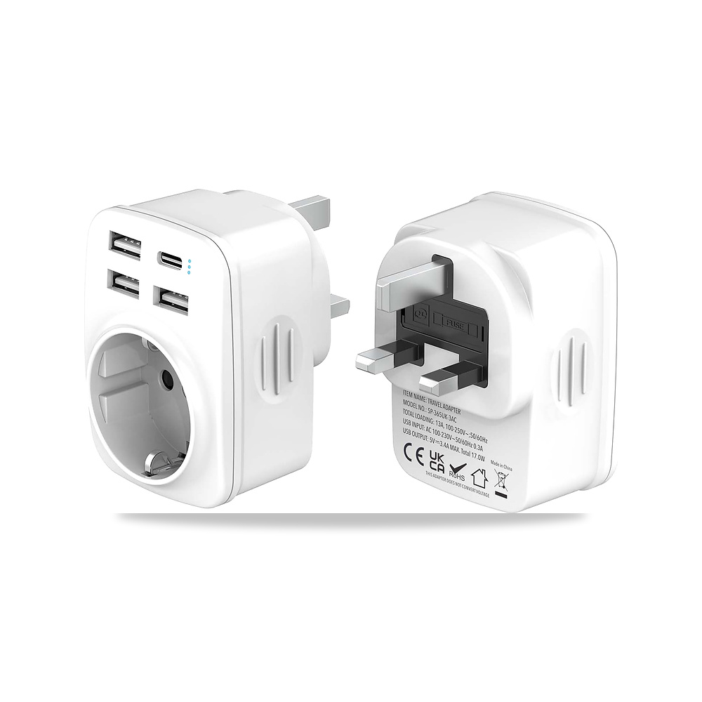 صورة منتج محول قابس بريطاني من هوباك، انجليزي الى اسباني مع 3 USB A و1USB C، سفر متعدد الوظائف 5 في 1 للمملكة المتحدة - كود الصنف reemco-2027-1819956 - ماركة يباع من خلال reemco - توريد وتصوير حصري لشركة ريمكو القابضة السعودية