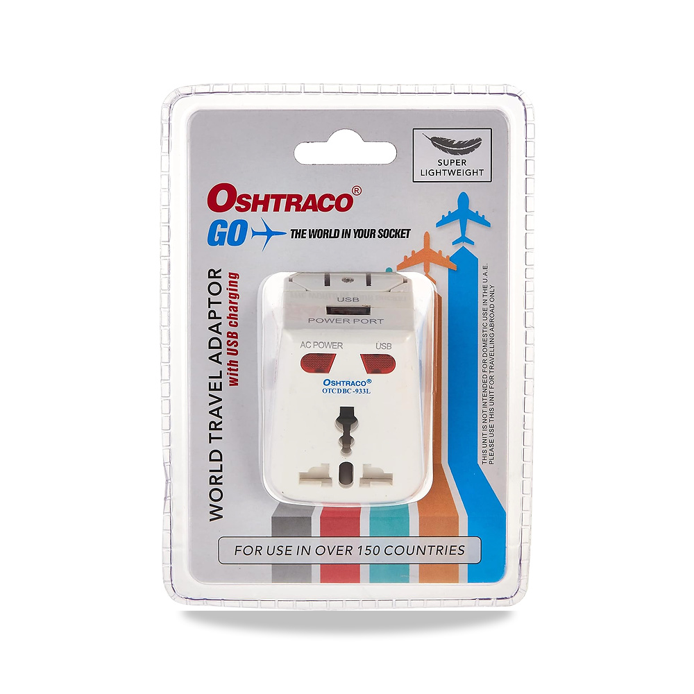 صورة منتج اوشتراكو محول سفر OTCDBC-933L مع منفذ شحن USB – اللون ابيض – 42 x 42 x 25 ملي متر - كود الصنف reemco-2027-1821667 - ماركة يباع من خلال reemco - توريد وتصوير حصري لشركة ريمكو القابضة السعودية
