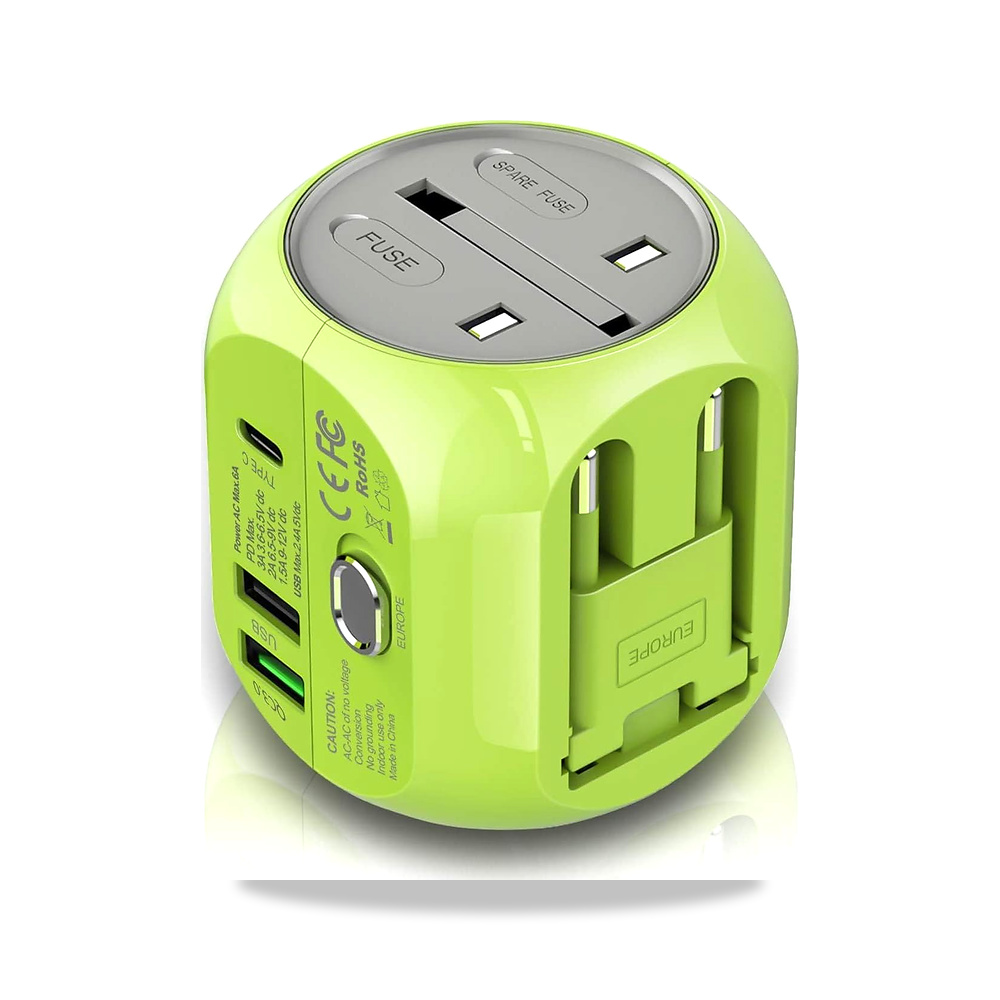 صورة منتج محول قابس سفر عالمي مع ميلول-QC3.0 ومنفذين USB لأكثر من 200 دولة مع منفذي فيوز للولايات المتحدة/الاتحاد - كود الصنف reemco-2027-1822406 - ماركة يباع من خلال reemco - توريد وتصوير حصري لشركة ريمكو القابضة السعودية
