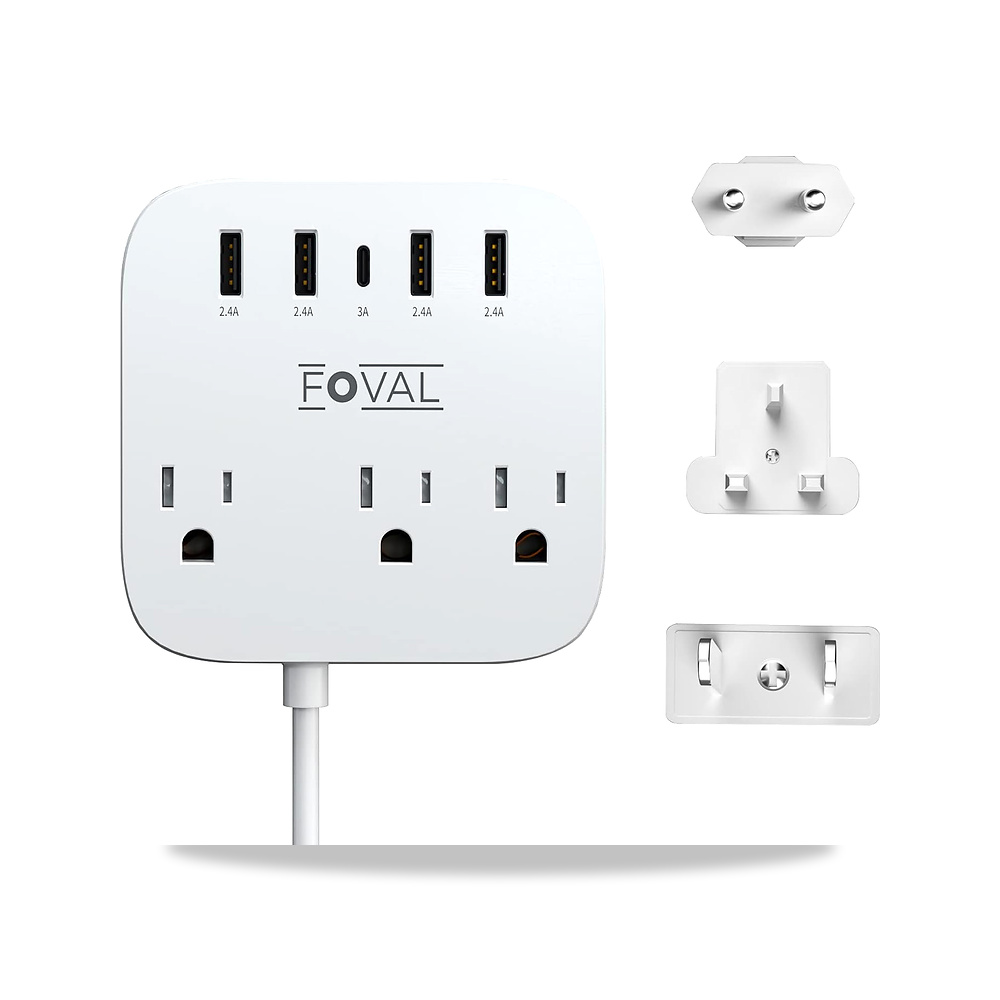 صورة منتج محول قابس سفر اوروبي، شريط طاقة فوفال EU UK US مع USB C و4 منافذ USB، 3 تيار متردد، قابل للتثبيت على الحائط – اللون ابيض - كود الصنف reemco-2027-1824123 - ماركة يباع من خلال reemco - توريد وتصوير حصري لشركة ريمكو القابضة السعودية