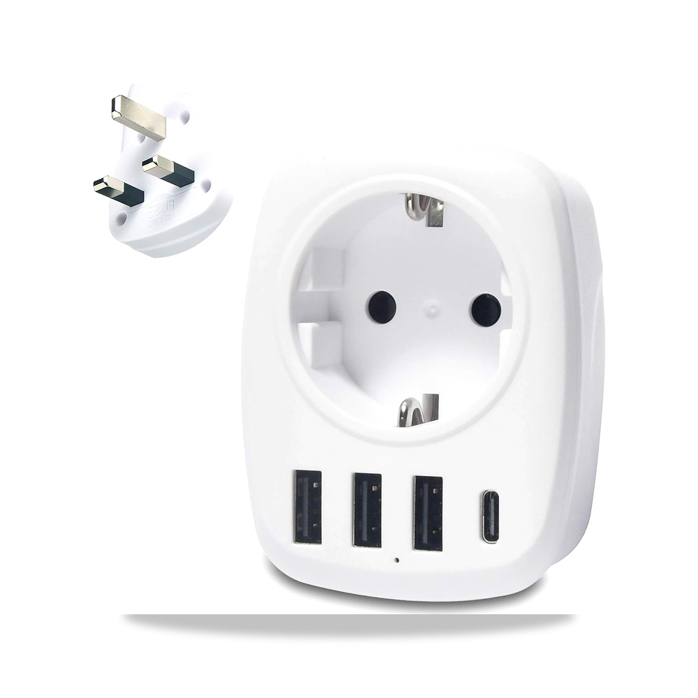 صورة منتج محول قابس بريطاني من يونيدابت، UK مع 3 USB الى 1 USB C (3.4 امبير)، UK مع اوروبي وشوكو نوع G مناسب للمملكة - كود الصنف reemco-2027-1824371 - ماركة يباع من خلال reemco - توريد وتصوير حصري لشركة ريمكو القابضة السعودية