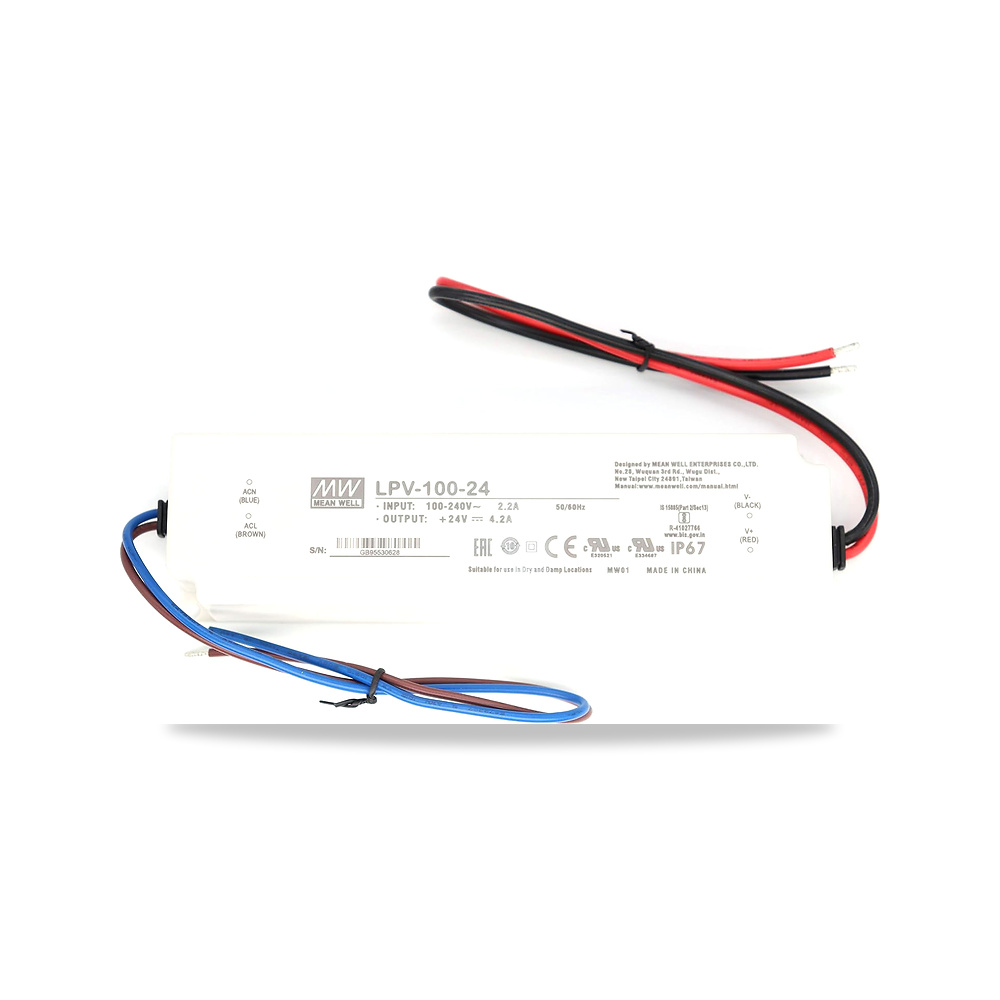 صورة منتج مينويل مشغل شريط LED LPV-100-24 C.V بمخرج واحد مقاوم للماء 100.8 واط 4.2 امبير 24 فولت تيار مستمر IP67 مناسب - كود الصنف reemco-2027-1824591 - ماركة يباع من خلال reemco - توريد وتصوير حصري لشركة ريمكو القابضة السعودية
