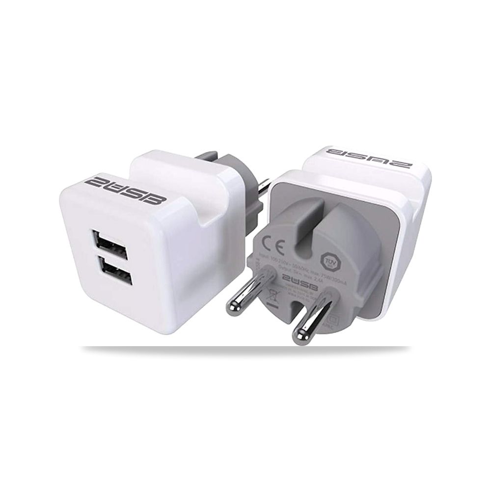 صورة منتج محول سفر سهل الشحن من 2 يو اس بي مع حامل جوال بمنافذ USB ايه – عبوة مزدوجة 2USB – اللون رمادي, ابيض – 43 x 43 x 75 ملي متر - كود الصنف reemco-2027-1824946 - ماركة يباع من خلال reemco - توريد وتصوير حصري لشركة ريمكو القابضة السعودية