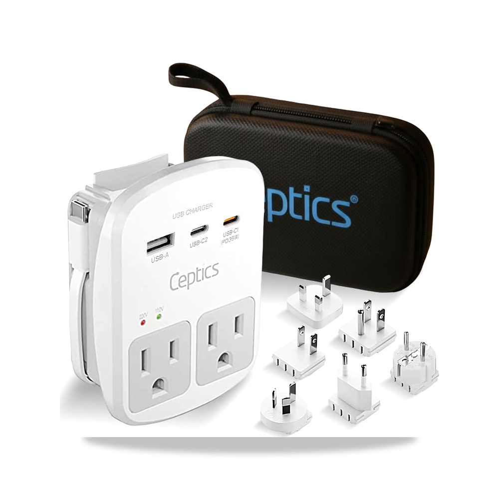 صورة منتج سبتيكس مجموعة محول سفر عالمي – 2 USB، سلك USB-C + 2 منفذ US QC 3.0، حماية من اندفاع التيار الكهربائي، مقابس - كود الصنف reemco-2027-1825068 - ماركة يباع من خلال reemco - توريد وتصوير حصري لشركة ريمكو القابضة السعودية