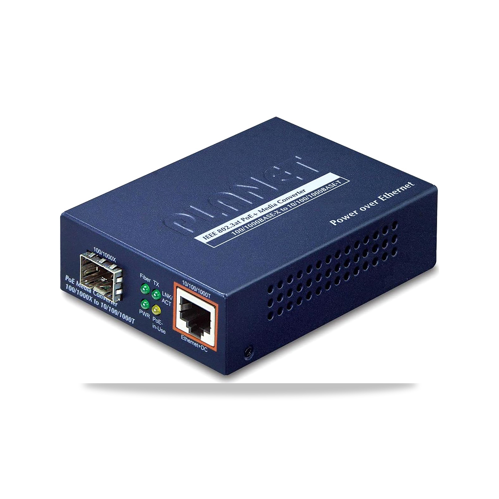 صورة منتج بلانيت IEEE802.3af/at PoE 10/100/1000 الى 100/1000X SFP محول GTP-805A SFP 100/1000X (SFP غير متضمن) - كود الصنف reemco-2027-1825255 - ماركة يباع من خلال reemco - توريد وتصوير حصري لشركة ريمكو القابضة السعودية