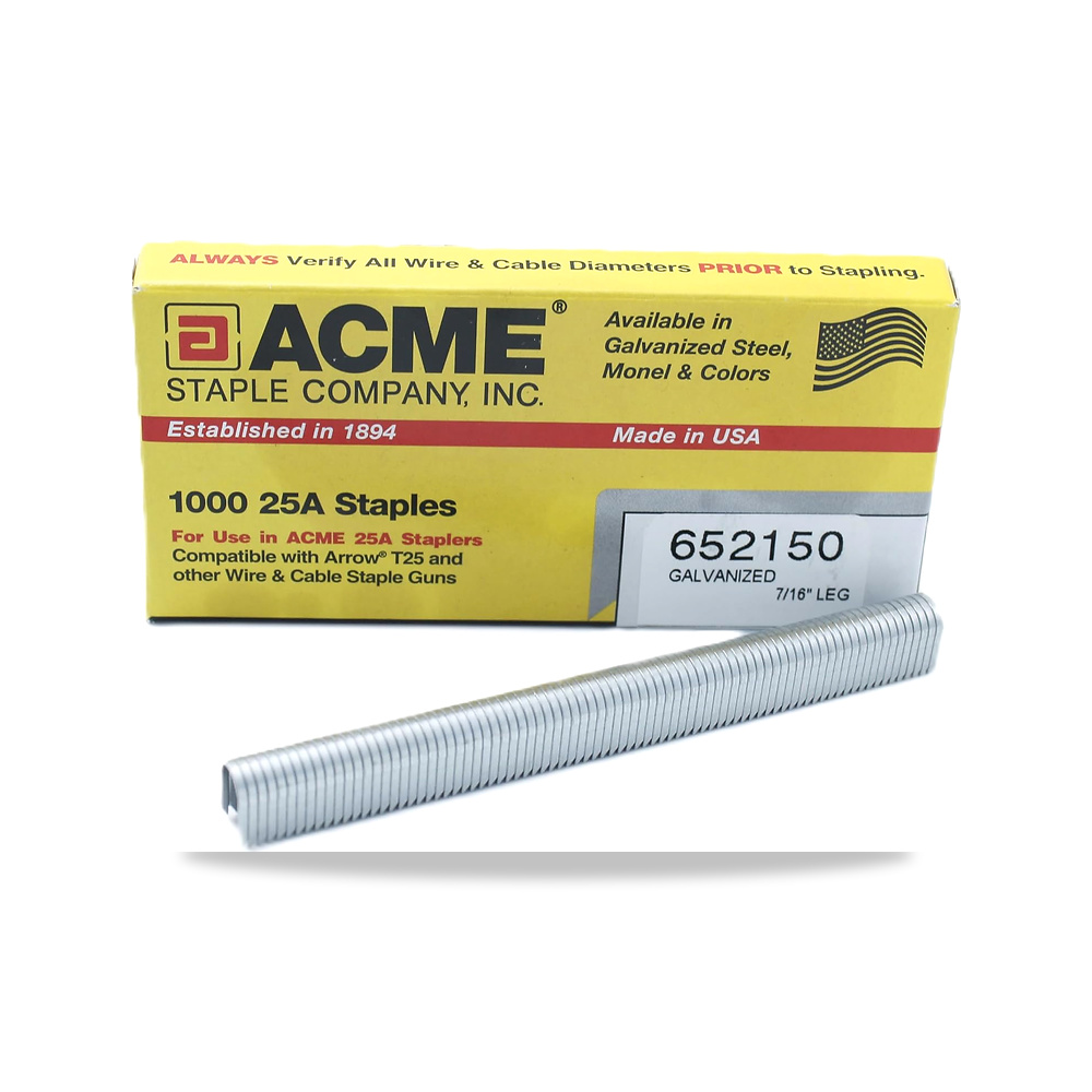 صورة منتج دبابيس مجلفنة بسلك وكابل 652150 لمسدس اكمي من اكمي، 7/16 انش Acme Staple – المقاس 7/16″ - كود الصنف reemco-2027-1831499 - ماركة يباع من خلال reemco - توريد وتصوير حصري لشركة ريمكو القابضة السعودية