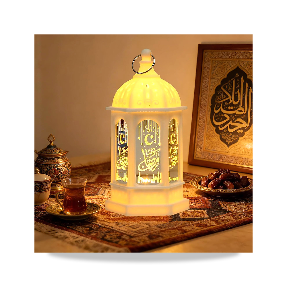صورة منتج فانوس رمضان باضاءة LED، لون ابيض، تصميم هلال ونجمة، حلقة تعليق، مصباح طاولة، 5.3 × 2.85 انش - كود الصنف reemco-2027-1840657 - ماركة يباع من خلال reemco - توريد وتصوير حصري لشركة ريمكو القابضة السعودية
